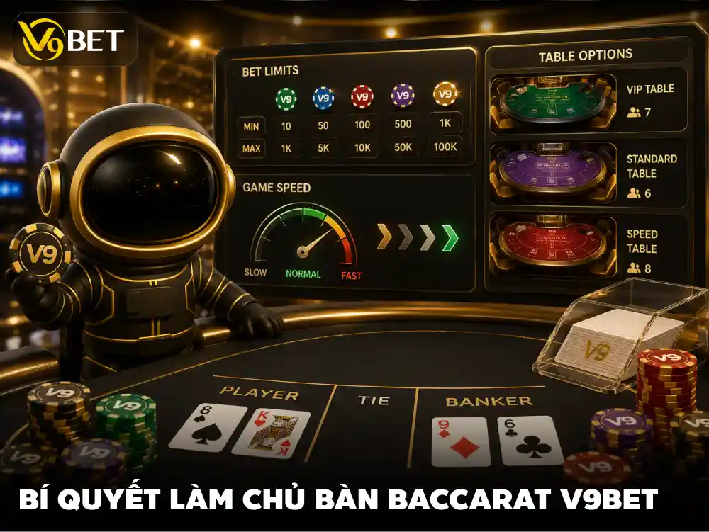 Baccarat Evolution V9Bet: Chọn Bàn Theo Vốn & Tốc Độ