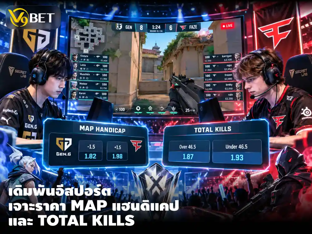 คู่มือเดิมพันอีสปอร์ต V9Bet อ่านราคาแฮนดิแคปแมปและคิลรวมให้เป็น