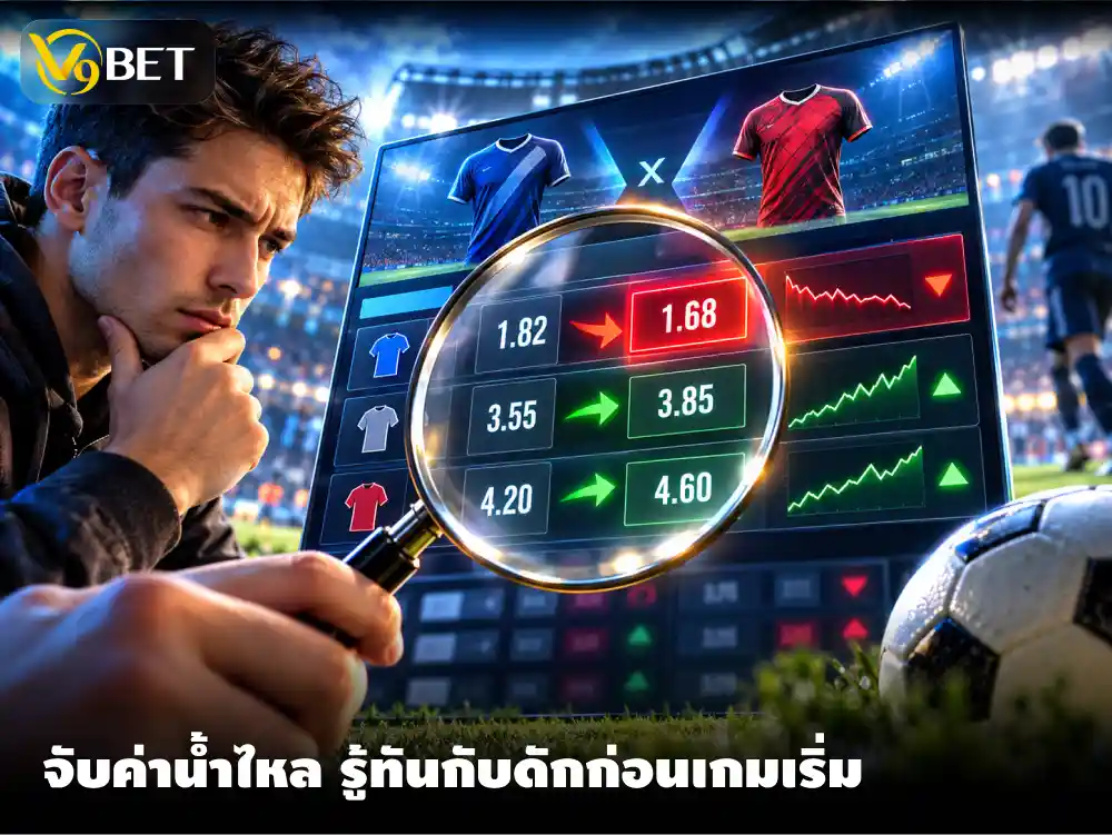 อ่านค่าน้ำก่อนแข่ง จับการไหลและกับดักราคาบอลก่อนเริ่มเกม V9Bet